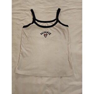 Disney Minnie Mouse White Tank Top Black Trim Spaghetti Straps Girls
